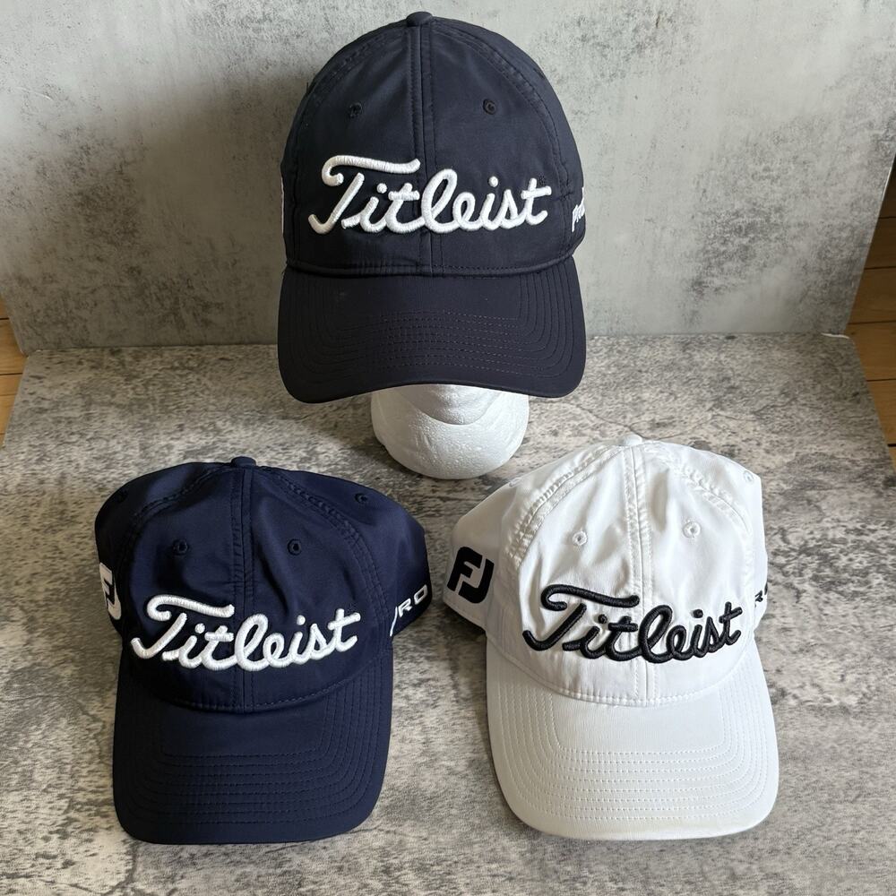 Titleist Golf Hat Lot x3 Black Blue White Baseball Cap Adjustable ProV1 FJ Patch